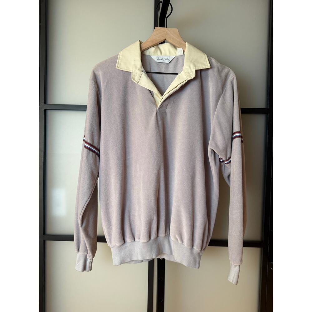 Vintage 70s Mister Man Velour Long Sleeve Polo Size Large